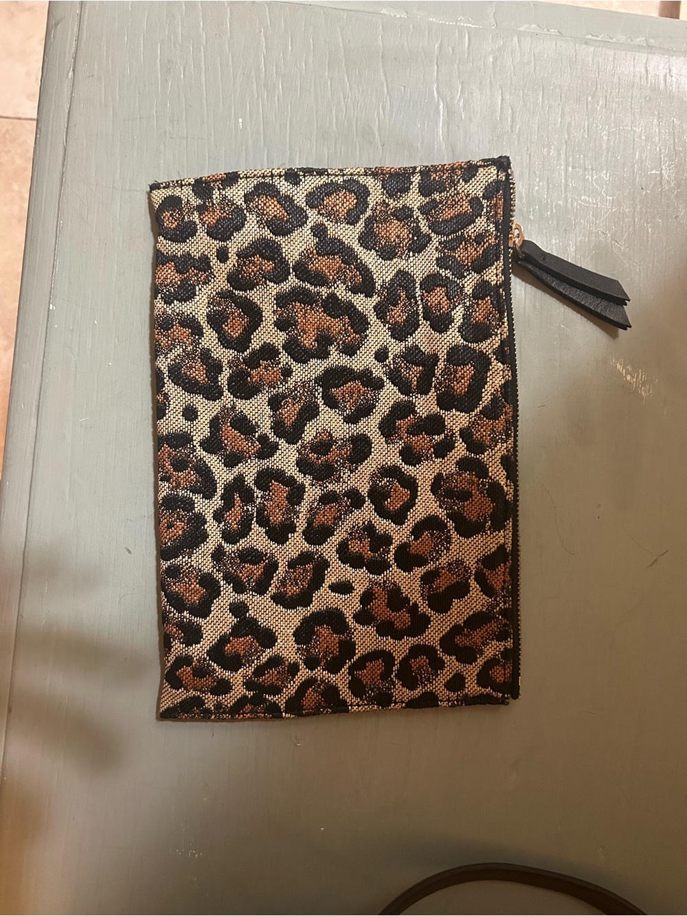 Veronica Beard Leopard Print Zip Clutch - Tan & Black